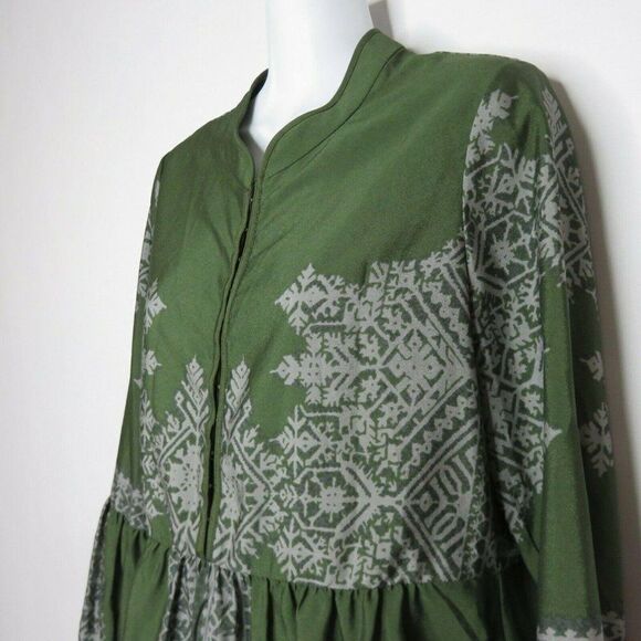 Anthropologie Konrad Joseph Semi Sheer Peasant Blouse M Green Gray Boho Chic - Picture 7 of 9